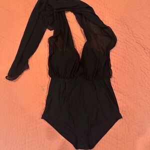 Chic Black One-Piece Swimsuit with Sheer Details